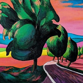 Krisztina Lantos: 'country road near tokaj', 2019 Acrylic Painting, Landscape. Artist Description: A road going to the wine growing region of Tokaj in Hungary, the home of the famous Tokaji Aszu dessert wine. ...