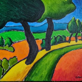 Krisztina Lantos: 'country road near tokaj3', 2019 Acrylic Painting, Landscape. Artist Description: This is the road approaching the small Hungarian town Tokaj surrounded by vineyards, the home of the famous Tokaji Aszu dessert wine....