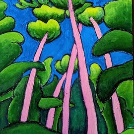 Krisztina Lantos: 'forest walk', 2022 Acrylic Painting, Landscape. Artist Description: Walking in the forest among huge,exotic pine trees. ...