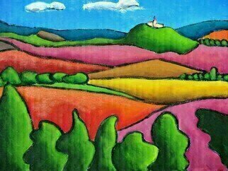 Krisztina Lantos: 'hills of thuringia', 2015 Acrylic Painting, Landscape. Rolling Hills of Thuringia in Germany withcastles on the hilltops. ...