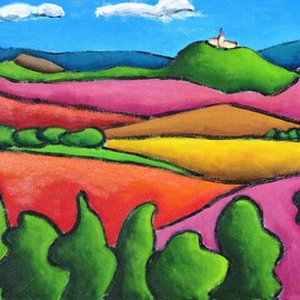 Krisztina Lantos: 'hills of thuringia', 2015 Acrylic Painting, Landscape. Artist Description: Rolling Hills of Thuringia in Germany withcastles on the hilltops. ...