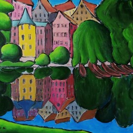Krisztina Lantos - hoelderlin tower in tuebingen, Original Painting Acrylic