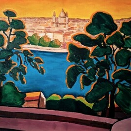 Krisztina Lantos: 'home sweet home', 2015 Acrylic Painting, Landscape. Artist Description: Panorama of Budapest from the Royal Palace on the Buda side of the city. ...