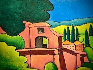 Krisztina Lantos: 'perugia', 2019 Acrylic Painting, Landscape. Old city gate of Perugia, Italy with the surrounding countryside. ...