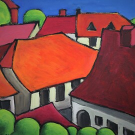 Krisztina Lantos: 'roofs of szentendre', 2019 Acrylic Painting, Landscape. Artist Description: Roofs of picturesque small town Szentendre in Hungary along the Danube....