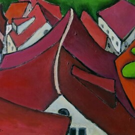 Krisztina Lantos: 'roofs of tuebingen7', 2020 Acrylic Painting, Landscape. Artist Description: I am somehow fascinated by old town roofs.  These are roofs of old German town Tuebingen seen from the church. ...