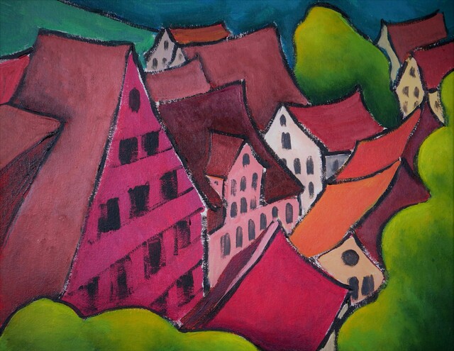 Krisztina Lantos  'Roofs Of Tuebingen 2', created in 2020, Original Painting Oil.