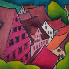 Krisztina Lantos: 'roofs of tuebingen 2', 2020 Acrylic Painting, Landscape. Artist Description: Roofs of old medieval town Tuebingen in Southern Germany are quite captivating. ...