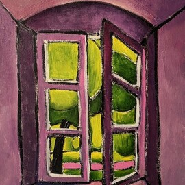 Krisztina Lantos: 'room with a view2', 2020 Acrylic Painting, Landscape. Artist Description: View from the dark, monastery window to the bright Summer was very captivating. ...
