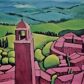 Krisztina Lantos: 'san gimignano2', 2018 Acrylic Painting, Landscape. Artist Description: Lovely mediaeval town in Tuscany withits famous towers surrounded by green rolling hills...