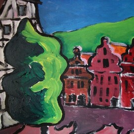 Krisztina Lantos: 'schwabisch hall', 2016 Acrylic Painting, Cityscape. Artist Description: The lovely old town in Germany located in the valley of the Kocher river...