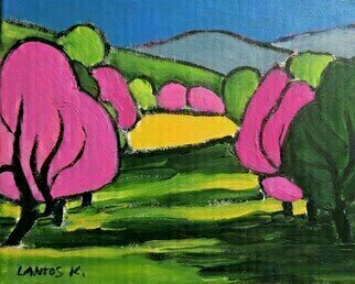 Krisztina Lantos: 'spring', 2019 Acrylic Painting, Landscape. Spring has sprung, cherry trees are blossoming, rape fields are turning yellow in Southern Germany. ...