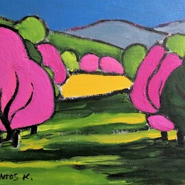 Krisztina Lantos: 'spring', 2019 Acrylic Painting, Landscape. Artist Description: Spring has sprung, cherry trees are blossoming, rape fields are turning yellow in Southern Germany. ...
