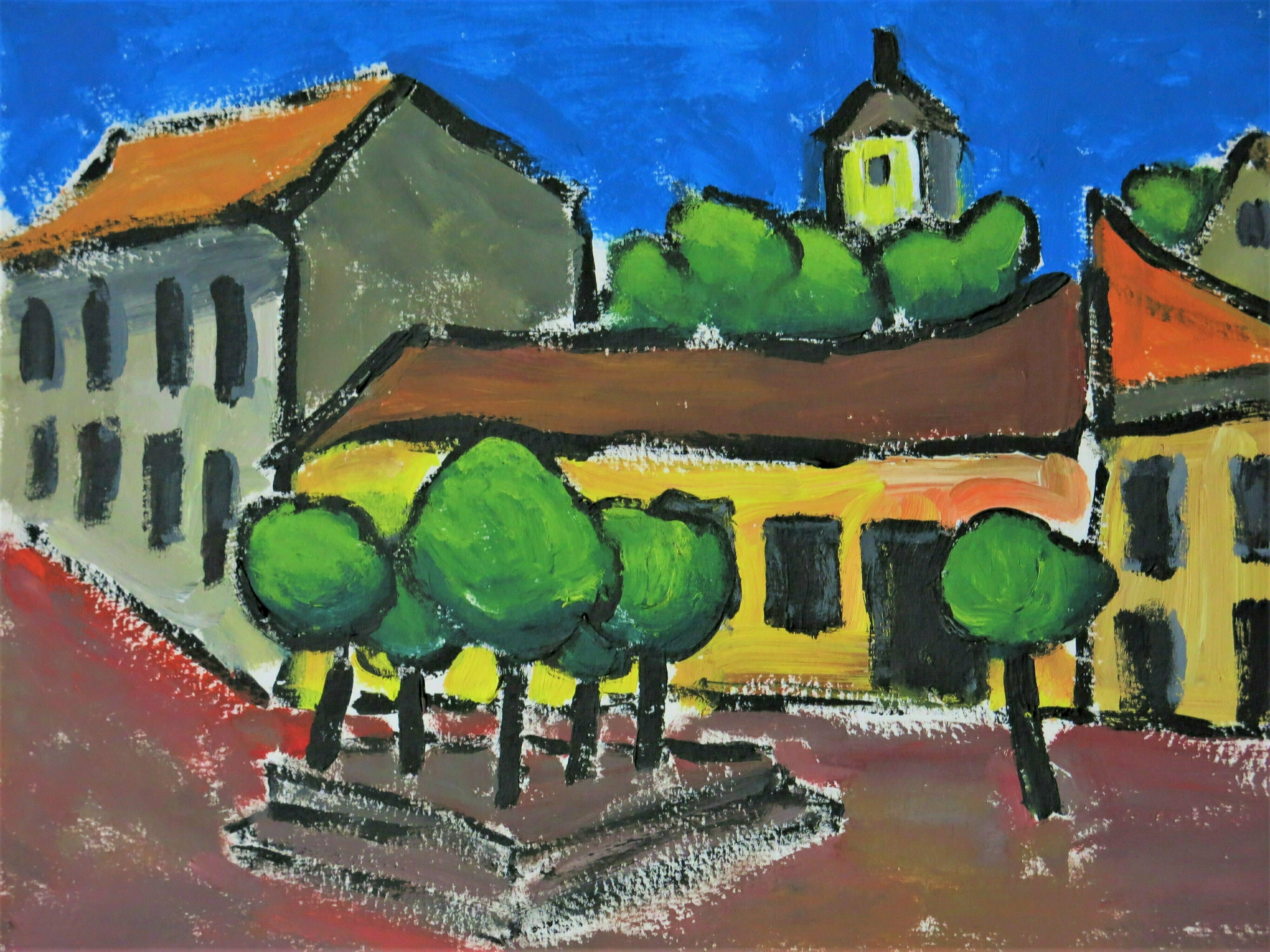 Krisztina Lantos: 'szentendre main square', 2019 Acrylic Painting, Landscape. Szentendre is a picturesque small town in Hungary along the Danube, home of a great number of artists. ...