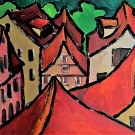 Krisztina Lantos: 'tuebingen roofs', 2019 Acrylic Painting, Landscape. Artist Description: Somehow, I am fascinated by old town roofs. These are the roofs of the mediaeval town Tuebingen in Southern Germany. Painting on Paper ...