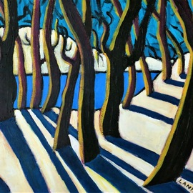 Krisztina Lantos: 'winter in oakville', 2019 Acrylic Painting, Landscape. Artist Description: Trees in Oakville Harbour where the Sixteenmile Creek reaches Lake Ontario. ...
