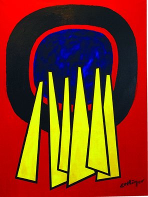 Martin A Ettlinger: 'Yellow Rising', 2011 Acrylic Painting, Abstract.  Strong vertical in yellow and black on a red ground with blue field. ...