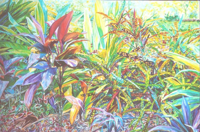 Caren Keyser  'Ti Plant With Crotons', created in 2002, Original Mixed Media.