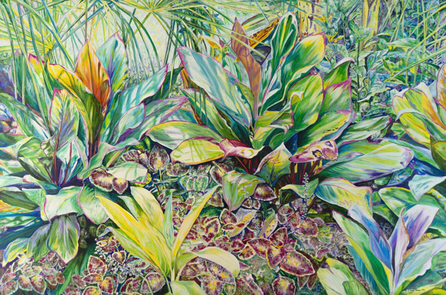Artist Caren Keyser. 'Ti Plants With Coleus' Artwork Image, Created in 2002, Original Mixed Media. #art #artist