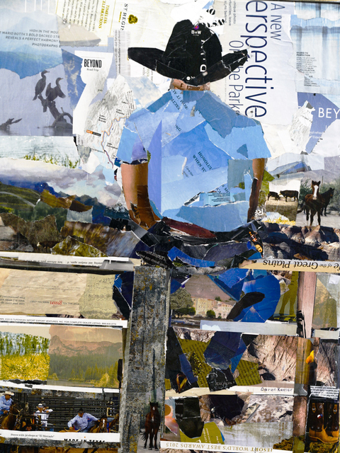 Artist Caren Keyser. 'Cowboy On A Fence' Artwork Image, Created in 2020, Original Collage. #art #artist