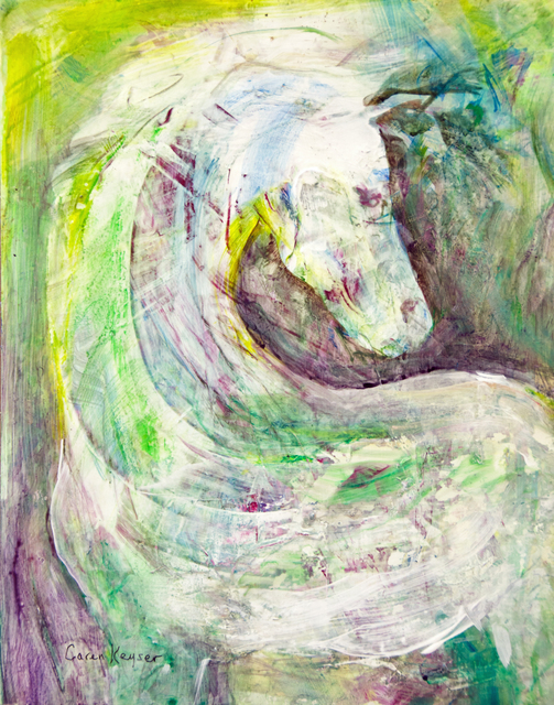 Artist Caren Keyser. 'White Horse' Artwork Image, Created in 2018, Original Mixed Media. #art #artist