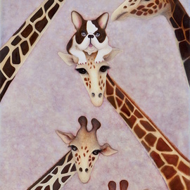 French bulldog on a giraffe s head By Claire Petit