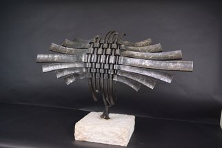Claudio Bottero: 'aquilone', 2018 Steel Sculpture, Abstract. This piece represents a kite, it s forged out of mild steel and set in a piece of limestone. ...