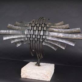 Claudio Bottero: 'aquilone', 2018 Steel Sculpture, Abstract. Artist Description: This piece represents a kite, it s forged out of mild steel and set in a piece of limestone. ...