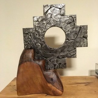 Claudio Bottero: 'chakana', 2019 Steel Sculpture, Spiritual. The Chakana or Inca Cross is a well known spiritual symbol of the ancient Inca Culture. This sculpture was made by forging a large chain under a power hammer. The base is made from Walnut. ...