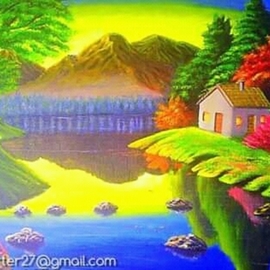 Clinton  Karter: 'a home in paradise', 2019 Acrylic Painting, Landscape. Artist Description: Beautiful painting...
