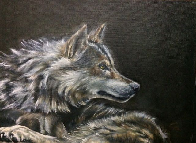 Colin Mark Mowat  'Grey Wolf', created in 2019, Original Painting Oil.