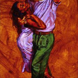 Lucille Coleman: 'After the Loop', 2004 Oil Painting, Dance. Artist Description: Loose, bold, buttery brush strokes andswirls of paint in the background were utilized in this painting. This is a salsa dance movement where the leader loops and folds the followers arms.A(c) 2004 Lucille Coleman...