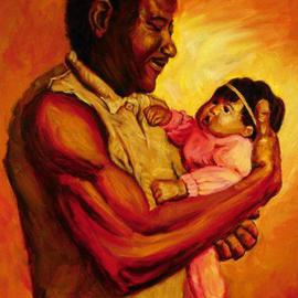 Lucille Coleman: 'Daddys Baby Girl', 2003 Oil Painting, Family. Artist Description: Father cuddles baby. Spotlight effect gives painting its own light even in a dim room.A(c) 2003 Lucille Coleman...