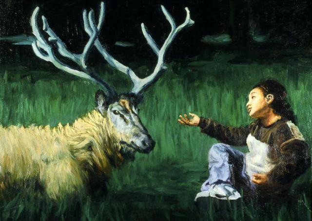 Artist Lucille Coleman. 'Deer Talk' Artwork Image, Created in 2003, Original Drawing Pencil. #art #artist