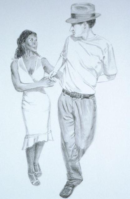 Lucille Coleman  'Graphite Two Hand Hold Salsa Dance', created in 2003, Original Drawing Pencil.
