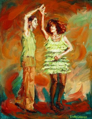 Lucille Coleman: 'Green Spinner', 2006 Oil Painting, Figurative. Salsa Dance Painting from mySMALL WORKS SERIES.Also See paintings Drop and Jumpstreet in the small works series. ...