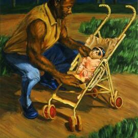 Man Tending Baby painting By Lucille Coleman