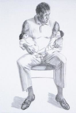 Lucille Coleman: 'Man and Two Babes', 2003 Pencil Drawing, Family. A(c) 2003 Lucille Coleman...