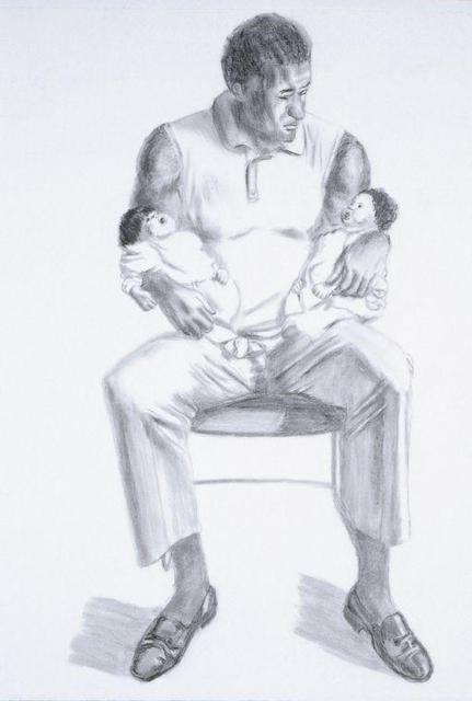 Artist Lucille Coleman. 'Man And Two Babes' Artwork Image, Created in 2003, Original Drawing Pencil. #art #artist