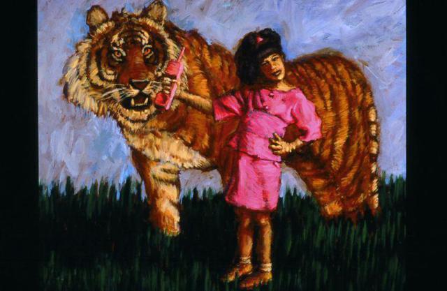 Artist Lucille Coleman. 'Tiger Talk' Artwork Image, Created in 2003, Original Drawing Pencil. #art #artist