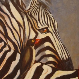 Colleen Balfour: 'Lone Rider', 2008 Oil Painting, Wildlife. Artist Description:  Africa, animal, zebra, bird, black and white ...