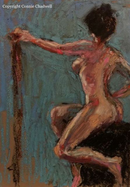 Artist Connie Chadwell. 'Turquoise Nude' Artwork Image, Created in 2016, Original Pastel Oil. #art #artist