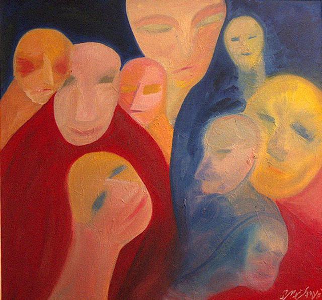 Cornelia Macfadyen  'The Crowd', created in 1996, Original Painting Oil.