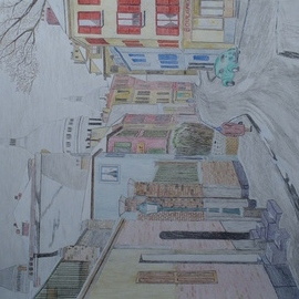 Cornelis Sproet: 'montmartre after snowfall', 2020 Crayon Drawing, Cityscape. Artist Description: I made this drawing after a photograph I took at the end of the fifties when roaming around in Paris. It shows Montmartre early in the morning after a night of snowfall with the snow still fresh on the roofs but already turning into smudge because of the ...