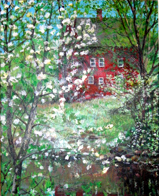 Artist David Cuffari. 'Red House And Trees' Artwork Image, Created in 2007, Original Mixed Media. #art #artist