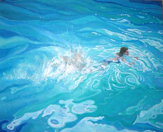 David Cuffari: 'Swimmer in the Water', 2004 Acrylic Painting, Abstract Figurative.  A swimmer in a vast blue/ green pool. I'm interested in the patterns created on the reflective water surface.  Of interest is the texture created in the use of heavy impasto representing the splash from the swimmer' s kick. ...