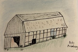 Peter Malmberg: 'barn bones', 2021 Ink Drawing, Architecture. This is an old Iowa Barn that is being dismantled. It shows how well it was constructed. ...