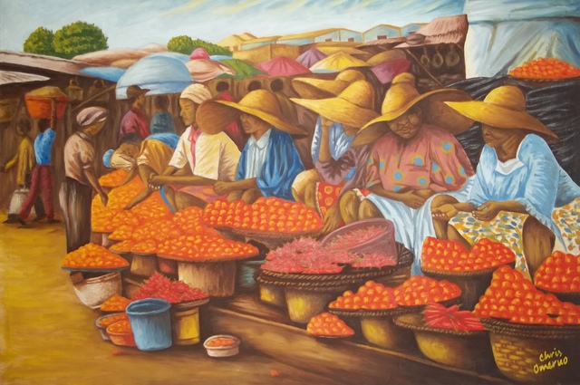 Chris Omeruo  'Tomato And Pepper Sellers', created in 2011, Original Painting Oil.