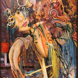  Jian Yu Jhuang: 'opera', 2020 Oil Painting, Psychedelic. Artist Description: I found myself staring at her as if she were a phantom.She sings the song in a duet with me happily.Oh, mystery girlThe mask you wear is there inside my mind.Don t turn form me ...