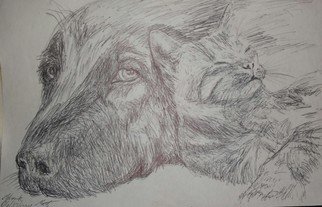 Matthew Lannholm: 'good pals', 2016 Pen Drawing, Animals. Freehand in pen...